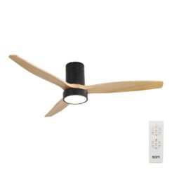 Ventilador de teto modelo Kara smart com 3 lâminas cor madeira ø132cm luz LED 3000/4000/6000k, 3cct, 30 W, preto