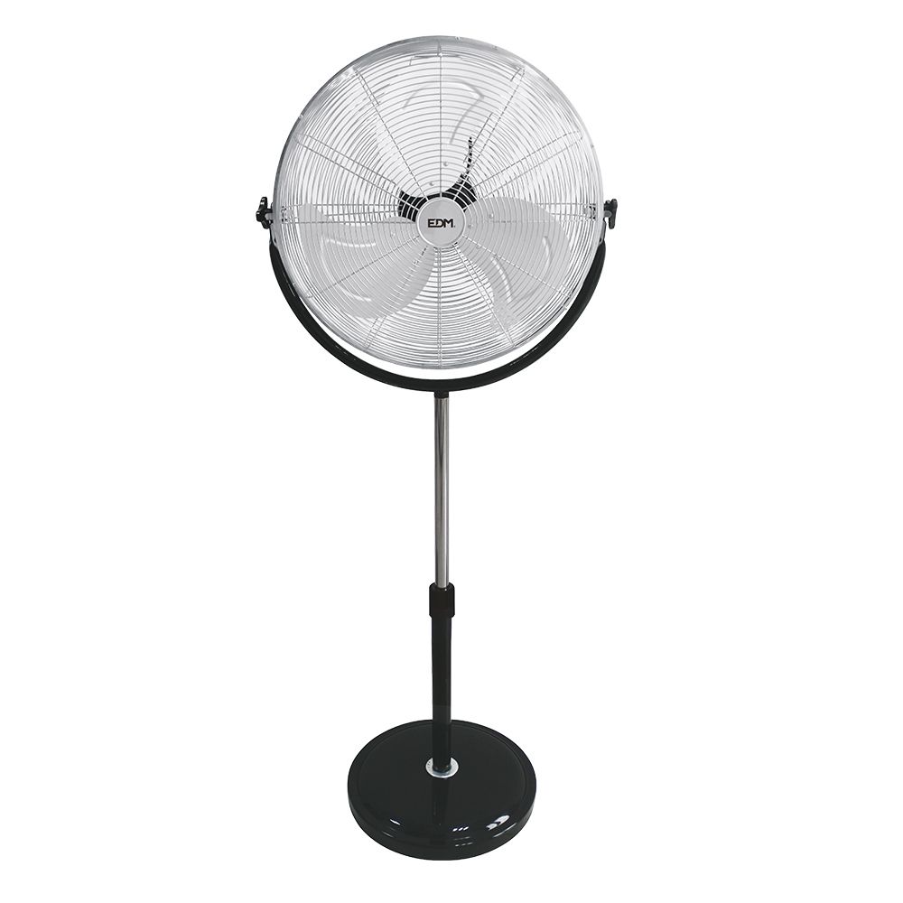 Ventilador de pie industrial base circular, cromado/negro, potencia 120 w, 64,9 db, aspas ø50 cm, altura regulable 118-148 cm