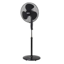 Ventoinha de pé com base circular. COR preto. potência: 45W, 55,6 DB, pás: Ø40 cm altura regulável 110-130 cm
