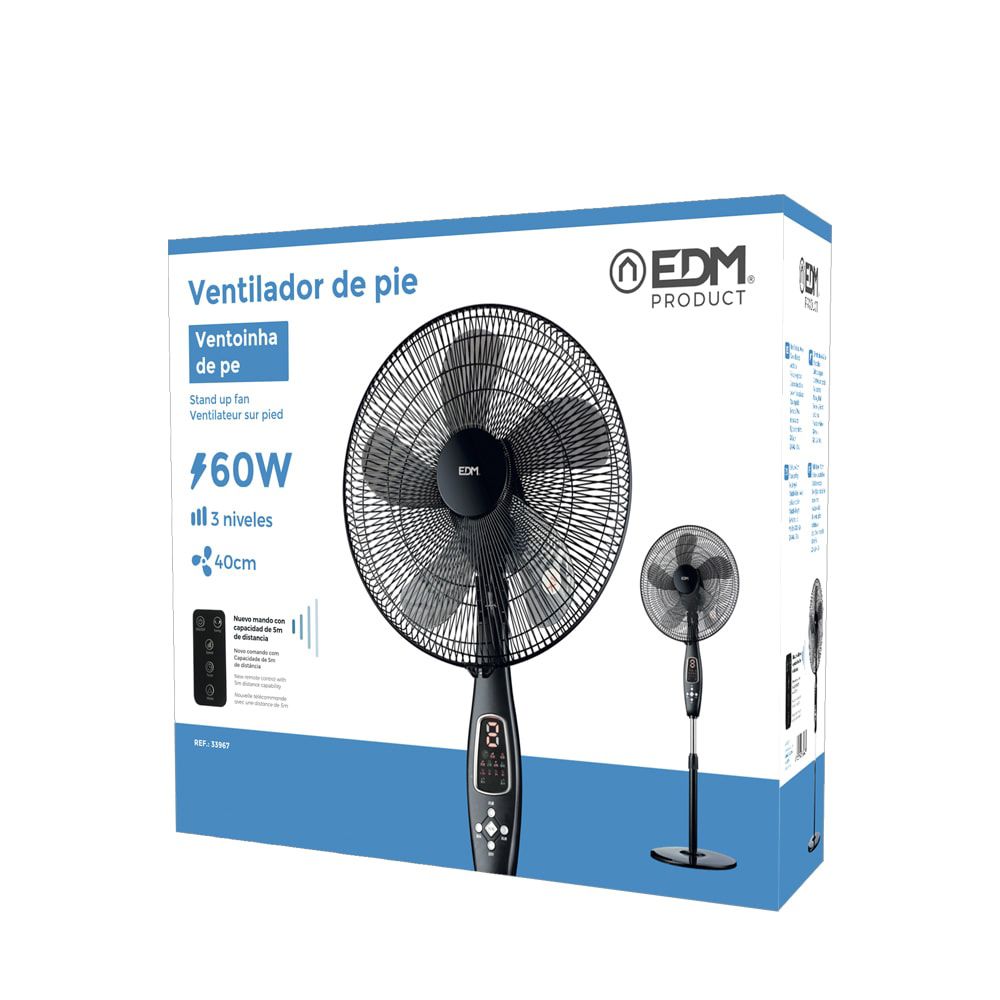 Ventoinha de pé, COR preto, com comando. potência: 60W, 62,9 DB, pás: Ø40 cm altura ajustável 110-130 cm - Image 3