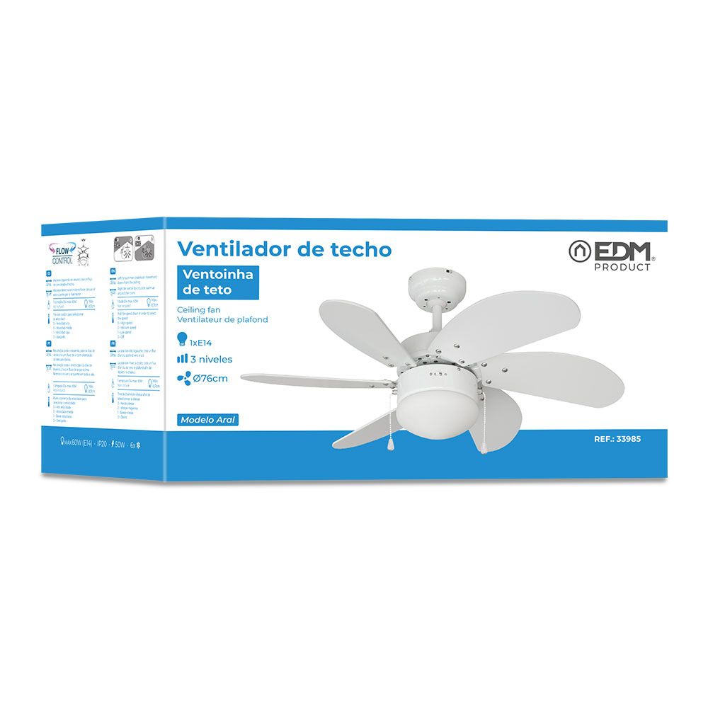 Ventoinha de teto modelo aral. COR branco. potência: 50 W pás: Ø76cm - Image 4