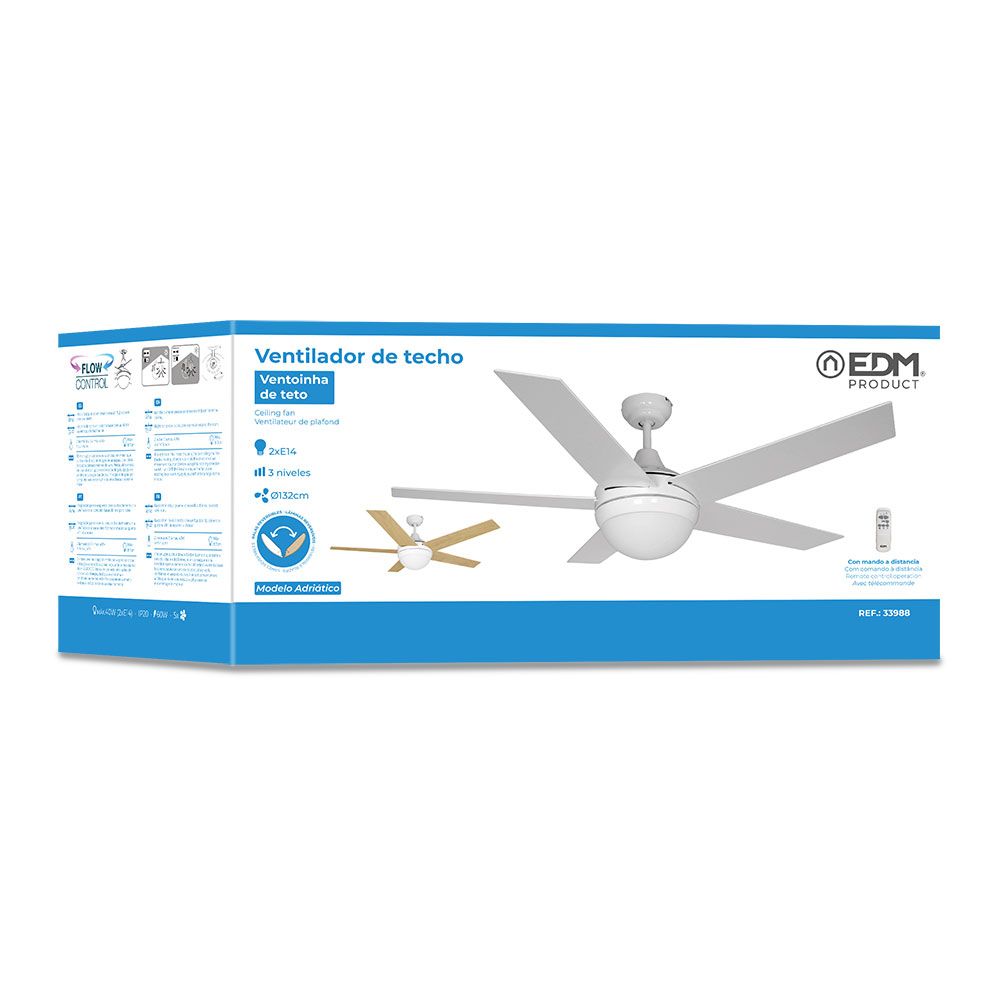 Ventoinha de teto modelo adriatico. COR branco. potência: 60W pás: Ø132cm com comando EDM - Image 4