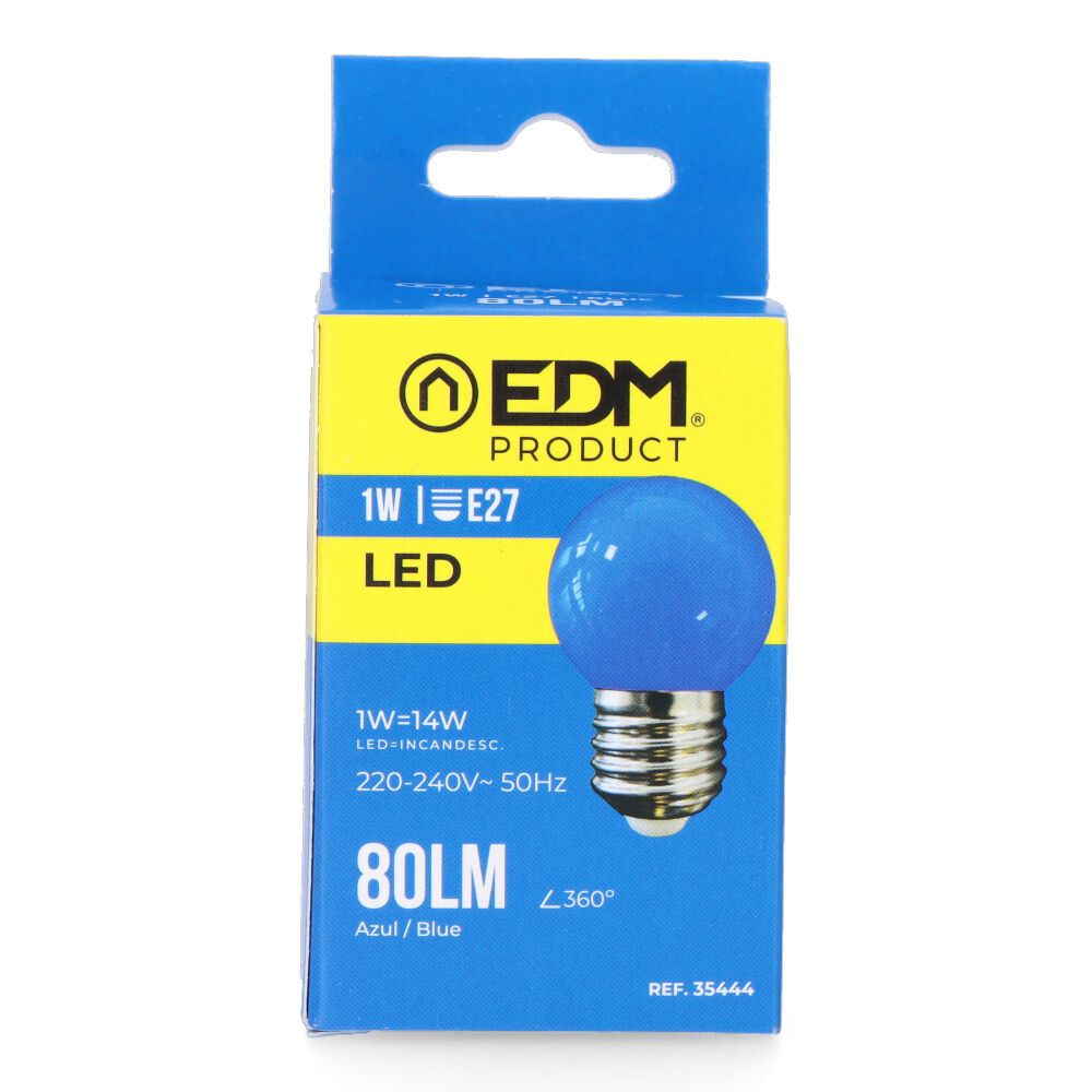 Lâmpada esférica LED E27 1W 80lm LUZ azul Ø45x69mm EDM - Image 2