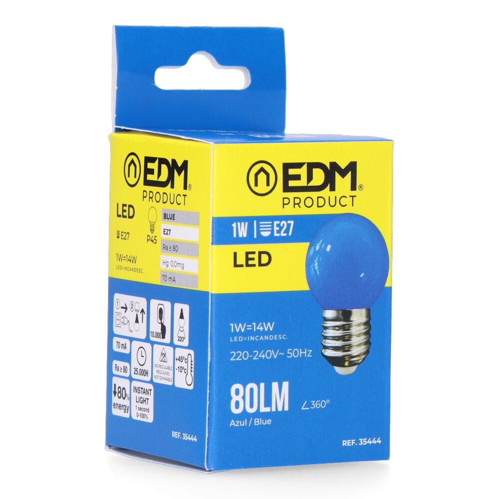 Lâmpada esférica LED E27 1W 80lm LUZ azul Ø45x69mm EDM - Image 3
