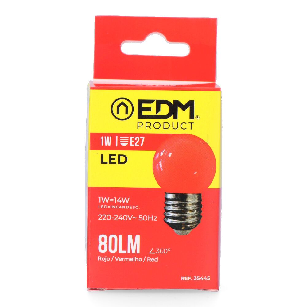 Lâmpada esférica LED E27 1W 80lm LUZ vermelha Ø45x69 mm EDM - Image 2