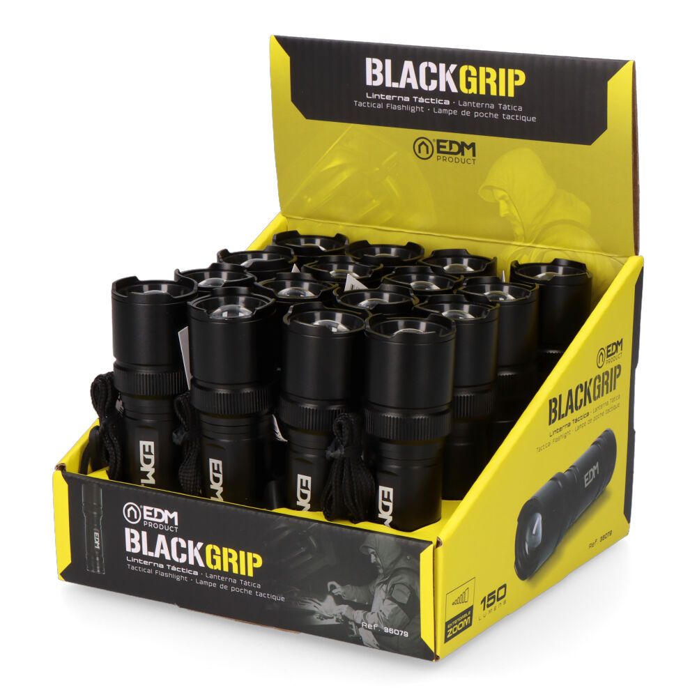 Lanterna LED tática black grip, alumínio, com zoom, 3 x AAA (incluído) 150 LM - Image 6
