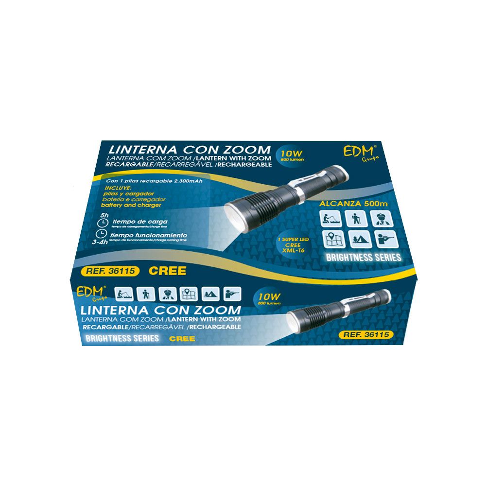 Lanterna mini 1 LED, 10 W, 800 LM, 6500 K, corpo alumínio, recarregável, Ø3,2 x 13 cm - Image 2