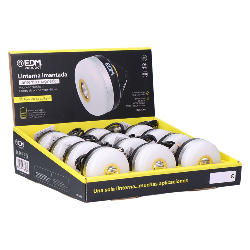 Lanterna magnética LED 260 lm 3cct 6500 / 7000 / 2900 k ip44 3 w bateria recarregável 1100 mah ø 66 x 40 mm - Image 7