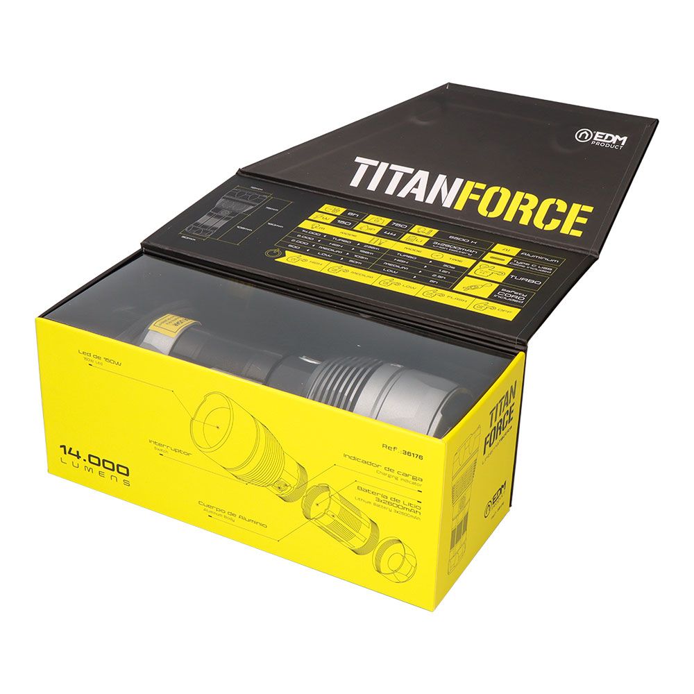 Lanterna tática LED recarregável titanforce 14.000 LM 6500 K 150 W IP44 + cordão - Image 5