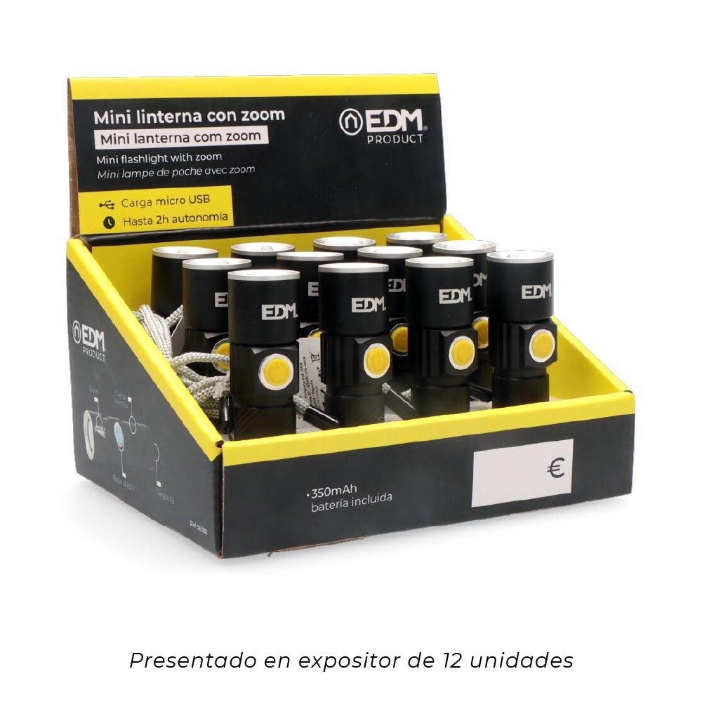 Mini lanterna com zoom 1 LED 120Lm/40Lm/ flash 9.000K recarregável com USB. - Image 5