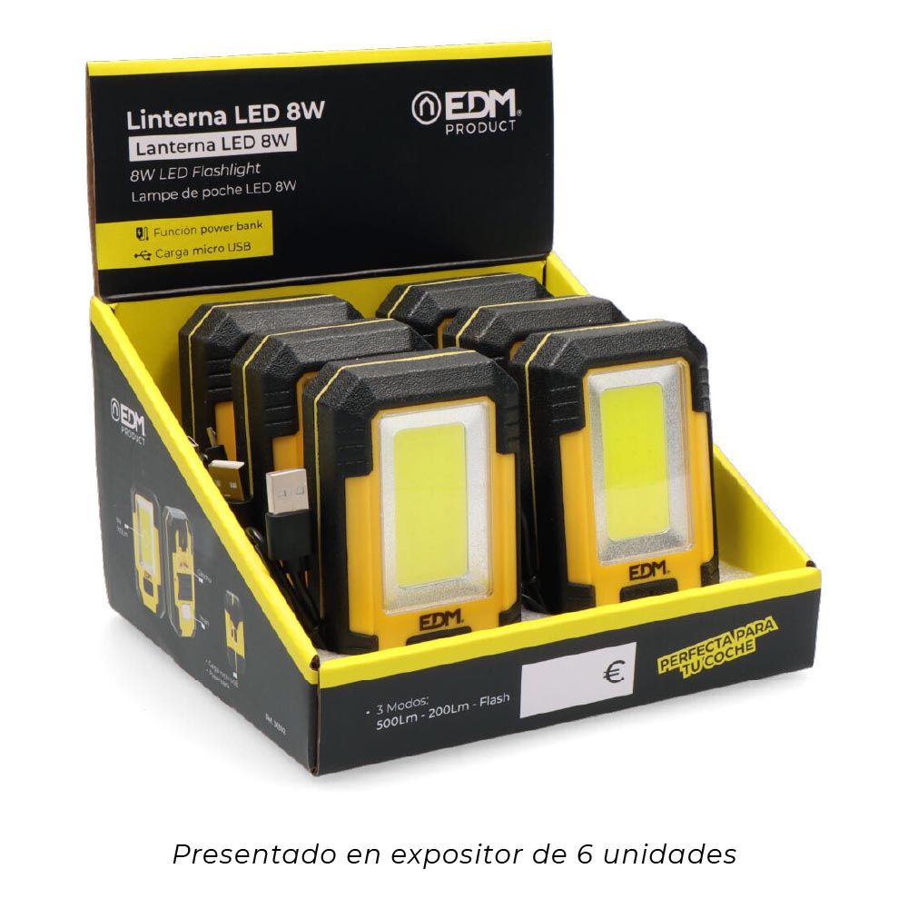 Lanterna LED 8w cob 450lm /130lm / flash 6.500k recarregável com USB. função de banco de potência. inclui cabo de carregamento. - Image 5