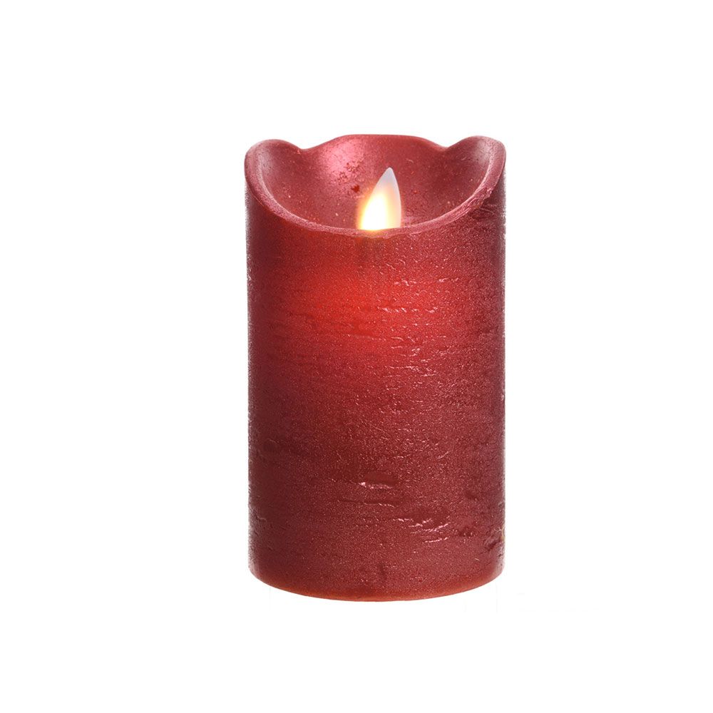 Vela de cera LED vermelha com acabamento metálico, Ø7,5 x 12,5 cm