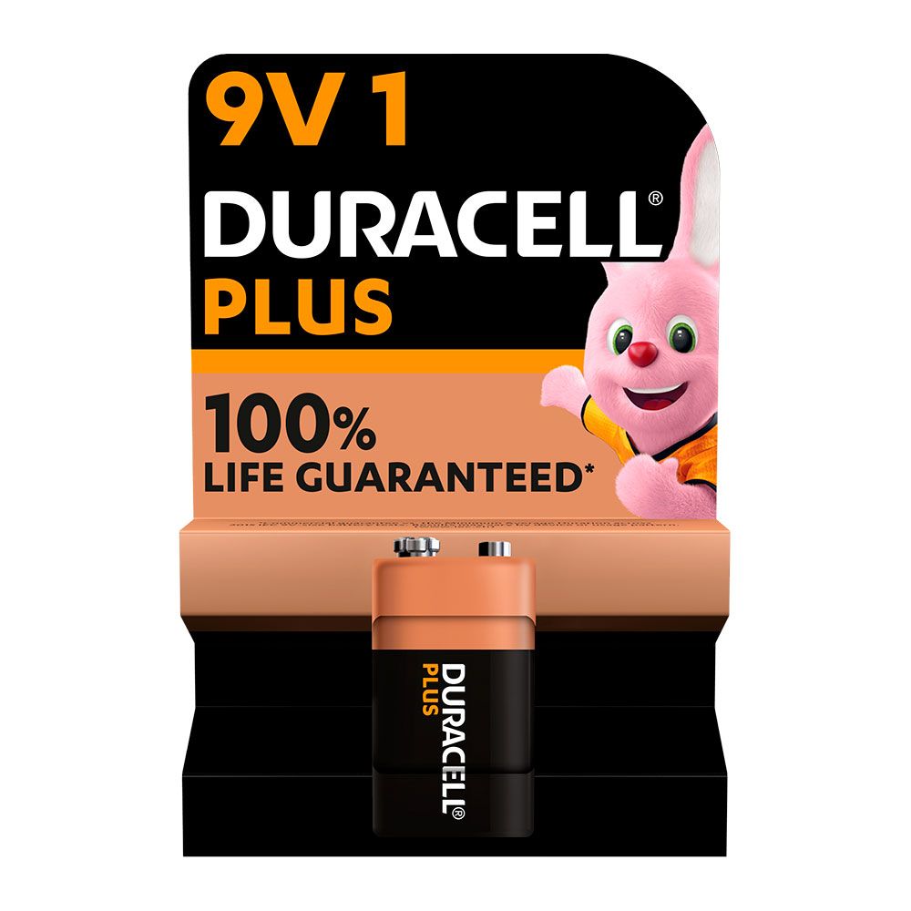 Pilha alcalina duracell plus power 6LR61 9V (blíster 1 unid.) 26,5x17,5x48,5mm
