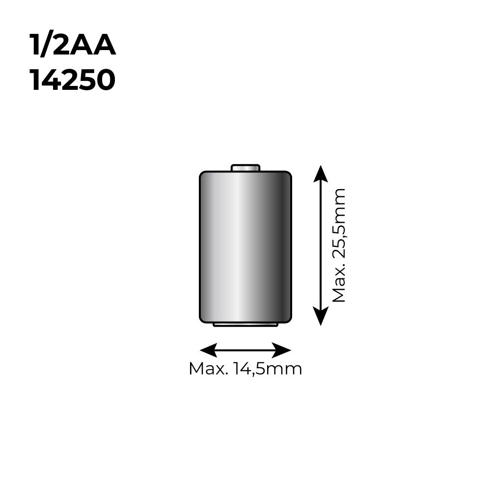 Pilha de lítio LPT2 150 1/2 3,6V (MOD. (14250) 1200mAh Ø14,5x25,5mm