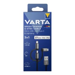 Cabo 3 em 1 USB a lighting - micro USB - tipo C varta