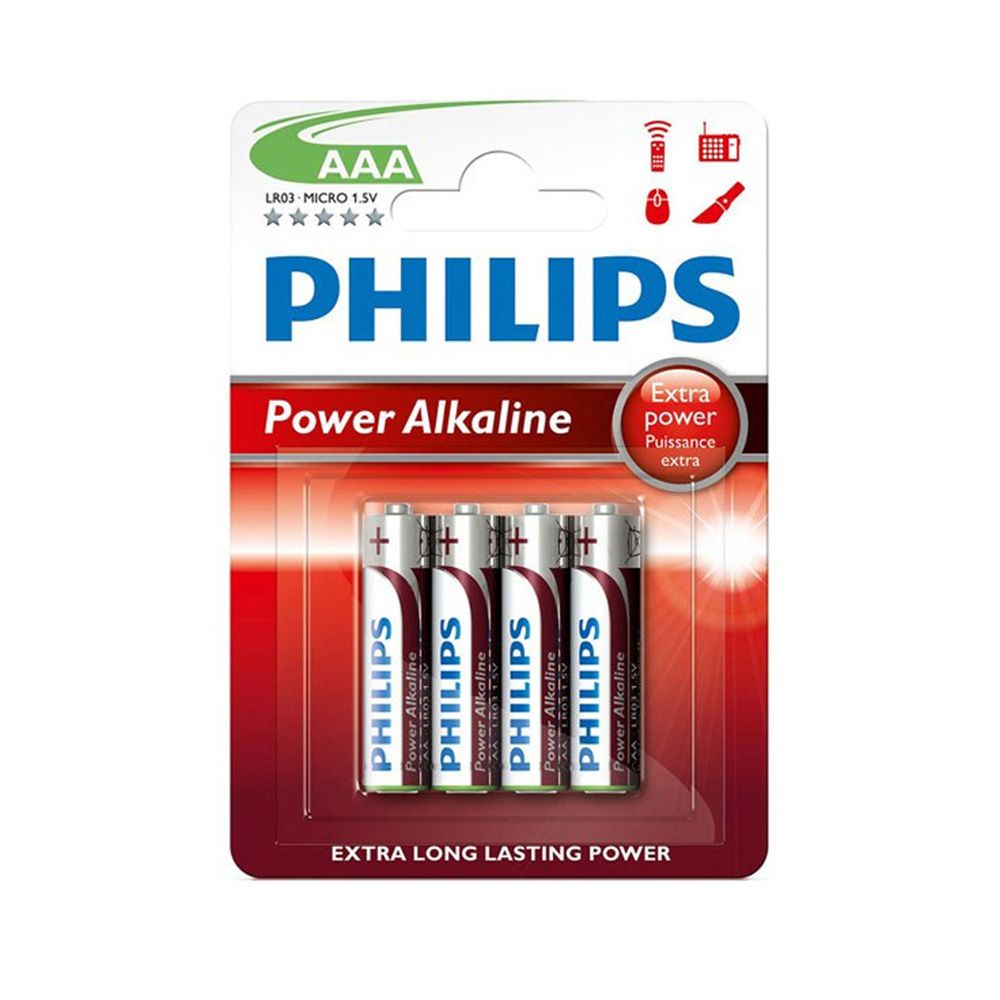 Pilha alcalina philips AAA -LR03 1,5V (blíster 4 unid.) Ø10,5x44,5mm