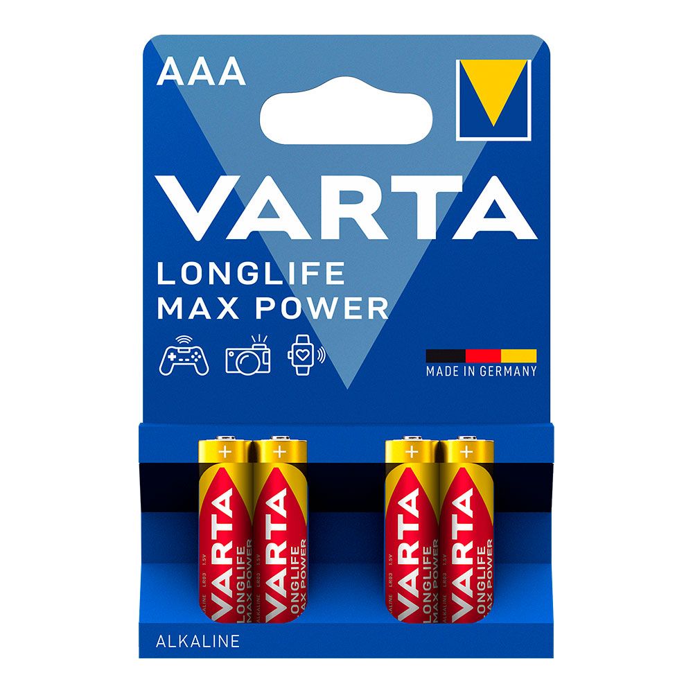 Pilha varta longlife MAX power AAA - LR03 (blíster 4 unid.) Ø10,5x44,5mm