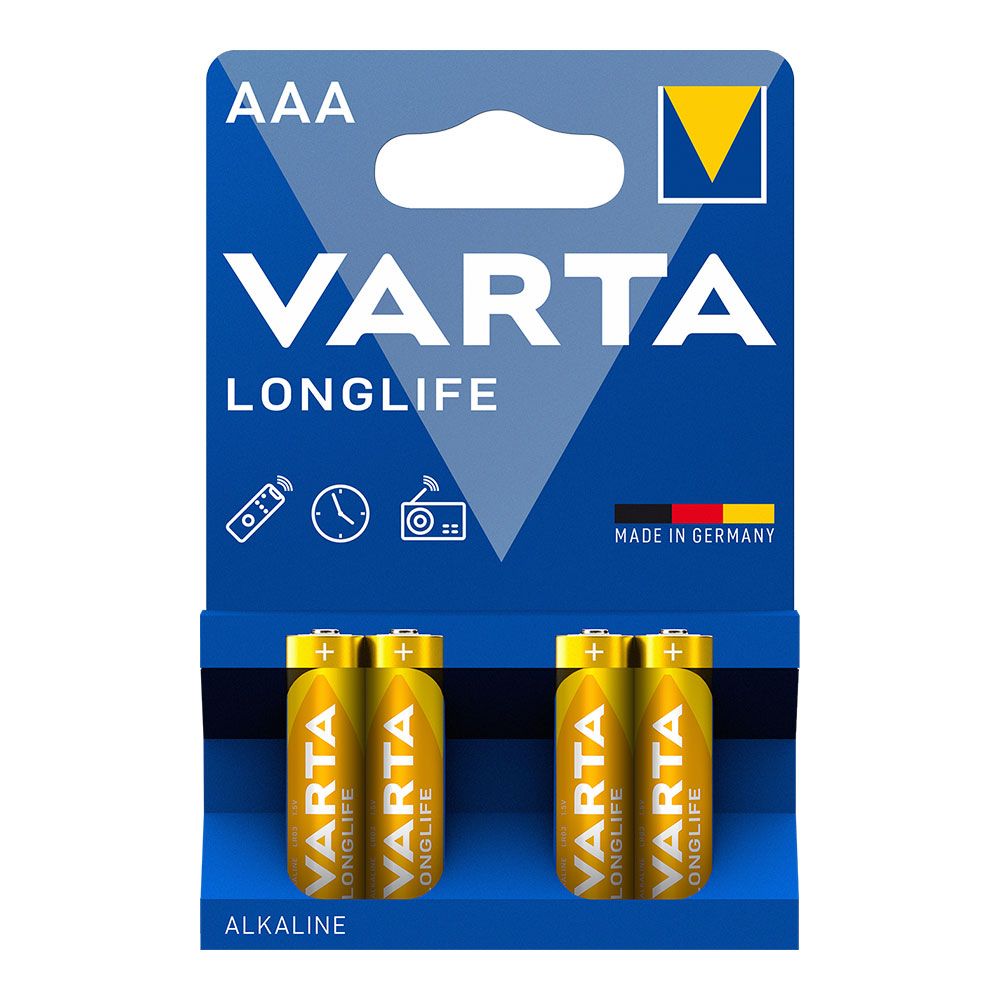 Pilha alcalina varta AAA - LR03 longlife (blíster 4 unid.) Ø10,5x44,5mm