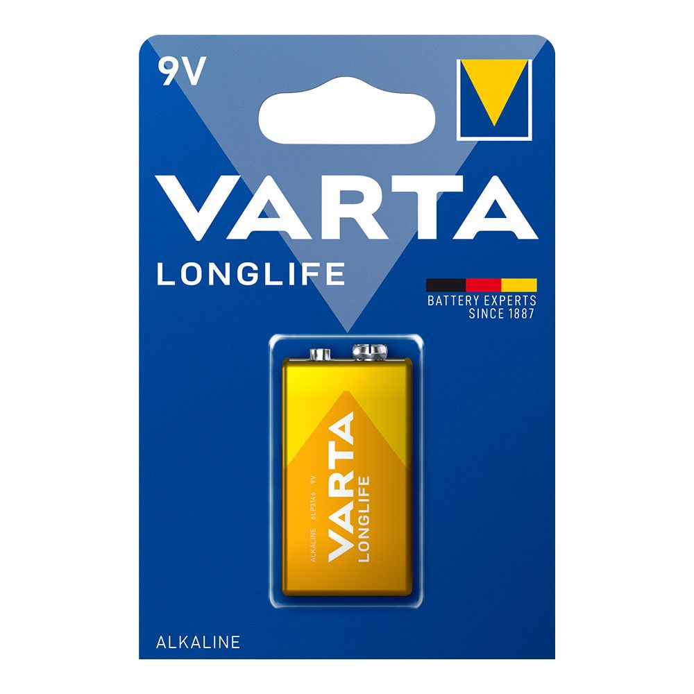 Pilha alcalina varta 9V - 6LR61 longlife (blíster 1 unid.) 26,5x17,5x48,5mm