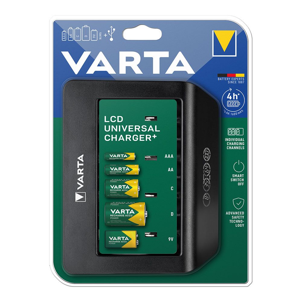 Carregador varta LCD multi charger+sem pilhas 1600mAh 100/220V 4h universal