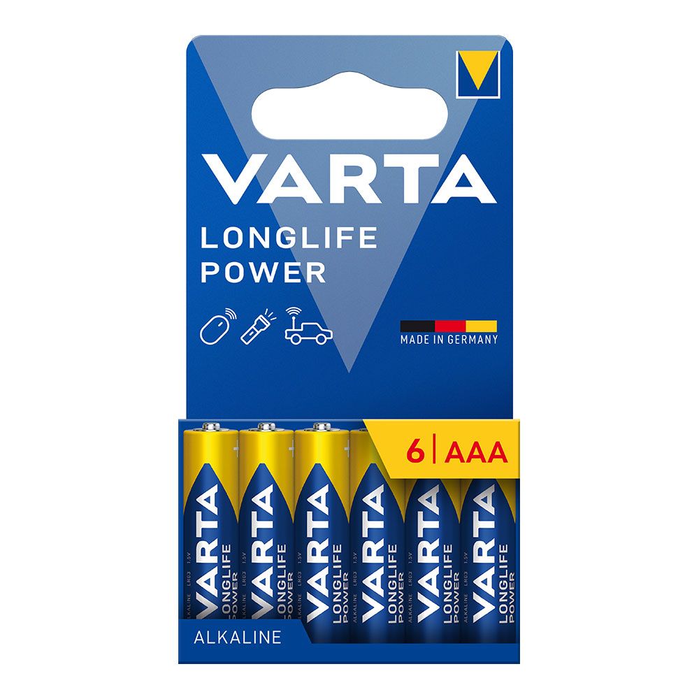 Pilha alcalina longlife power AAA - LR03, blister 6 unidades, Ø10,5 x 44,5 mm