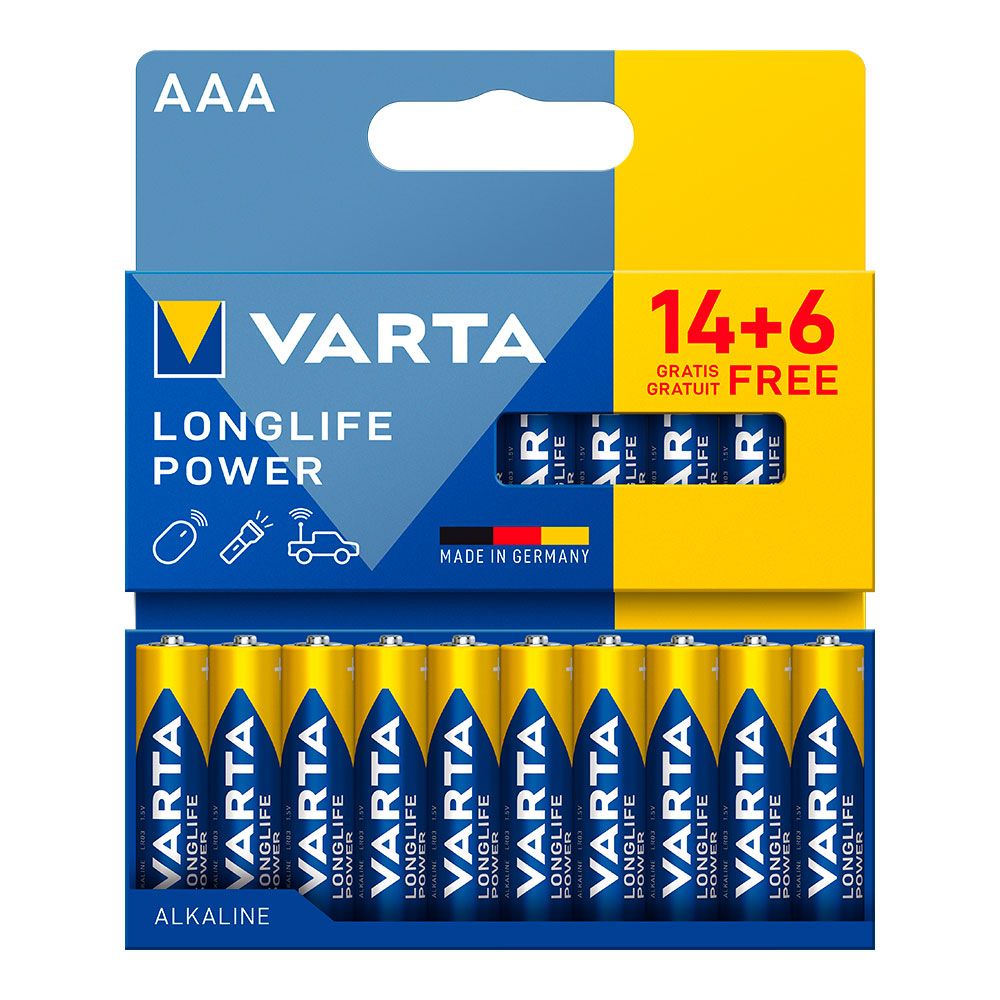 Pilha alcalina longlife power AAA - LR03, blister 20 unidades, 14 + 6, Ø10,5 x 44,5 mm