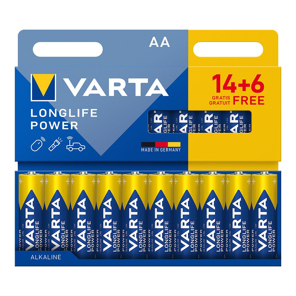 Pilha alcalina longlife power AA - LR06, blister 20 unidades, 14 + 6, Ø14,5 x 50,5 mm