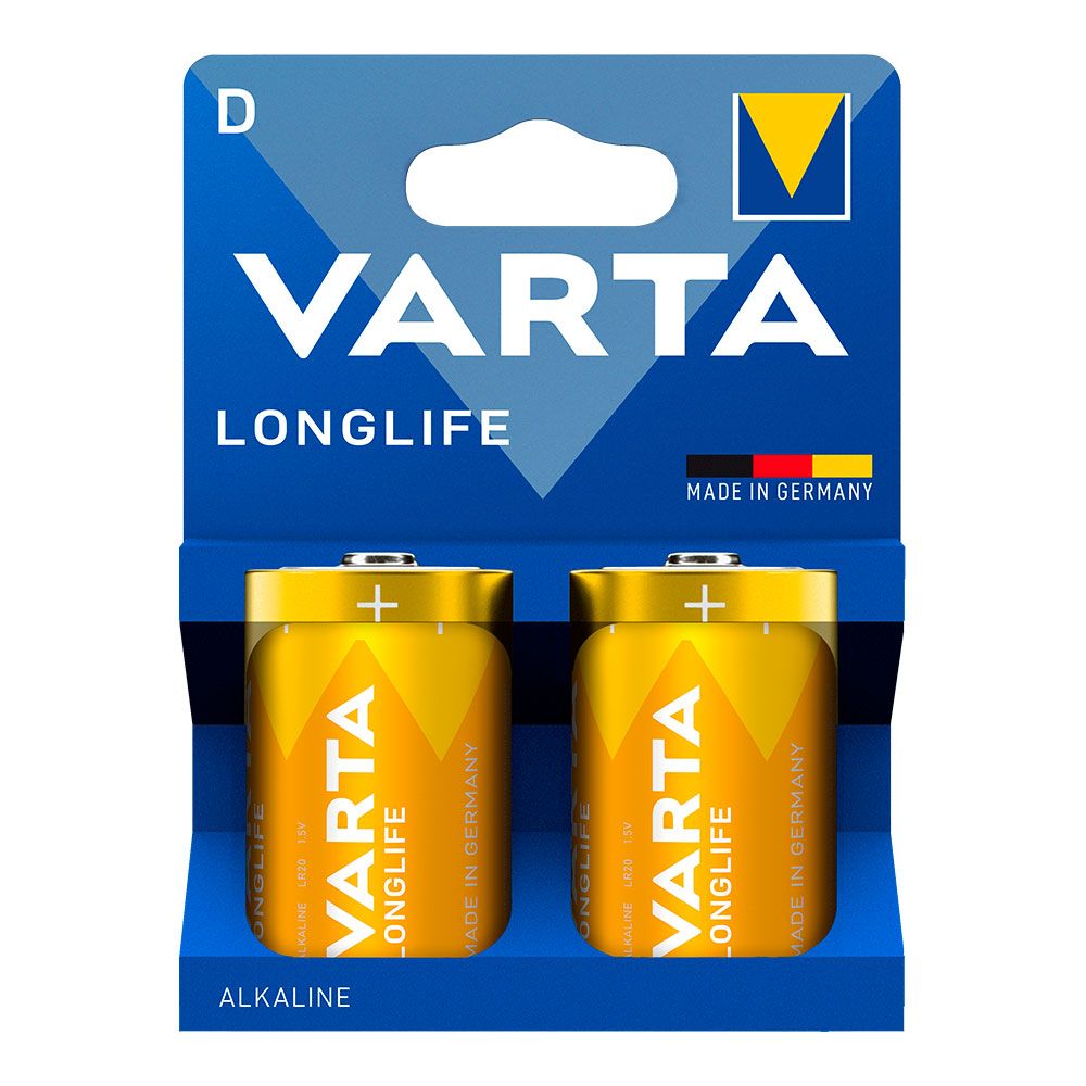 Pilha alcalina longlife D - LR20 (blister de cartão 2 unidades) Ø34,2 x 61,5 mm
