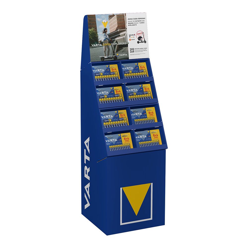Expositor promocional longlife power 8 4, 89 packs (50 packs AA 39 packs AAA) varta