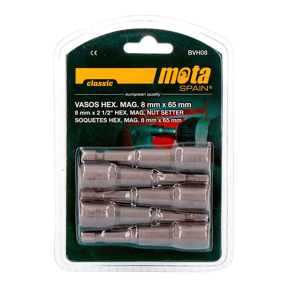 Pontas com soquetes hexagonais magnetica 8 x 65 mm, jogo 5 peças
