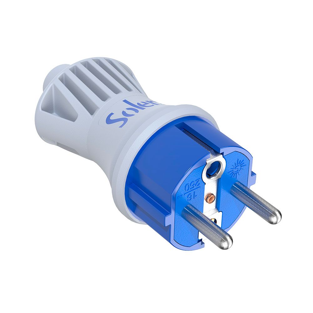 Ficha bipolar 16A 250V .espigão de ø 4,8mm.MATERIAL branco. IP44. fixa cabos abatível 5706CKB solera