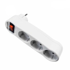 Adaptador triplo 2P+T, 16A 250V~ com interruptor luminoso, entrada frontal, branco (retrácido) (embalado em película)