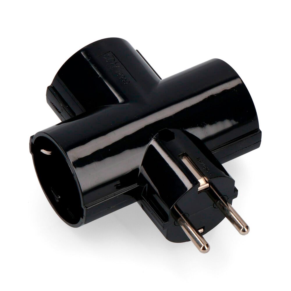 Ficha 2P+T tipo F triplo baquelite preta t/tl 16A 250V (retractilada)