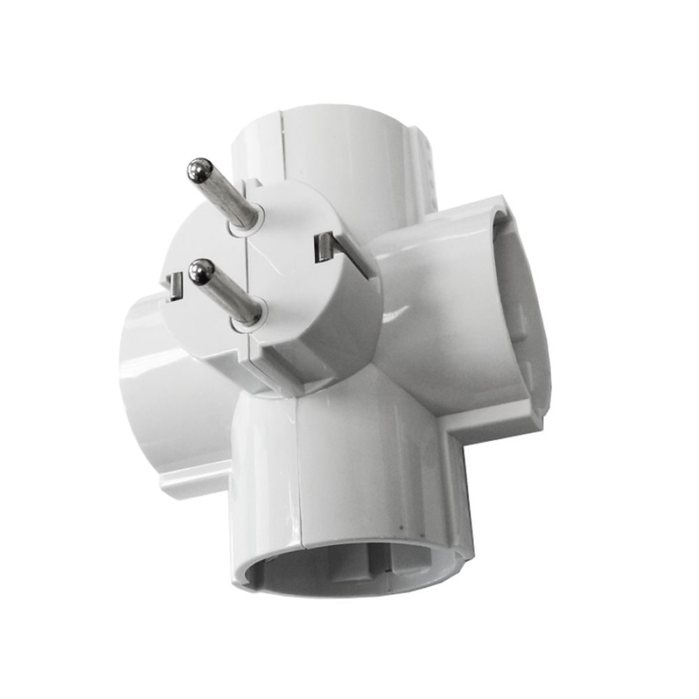 Adaptador quádruplo 2P+T, 16A 250V~ entrada lateral, branco (retrátido) (embalado em película)