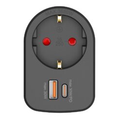 Adaptador combi 30 W USB a + C + 1 tomada schuko, 16 a 250 v~, preto