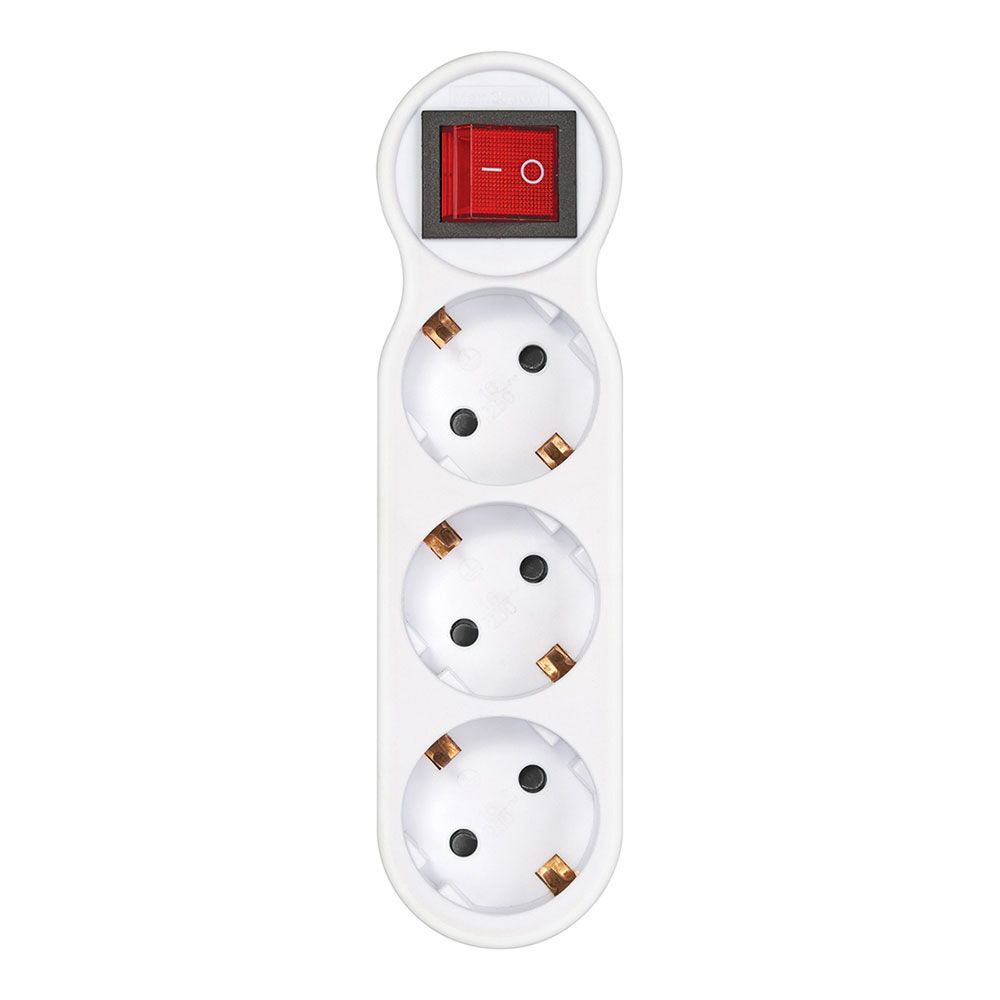 Adaptador de 3 tomadas schuko frontal com interruptor, 16 a 250 v~, branco