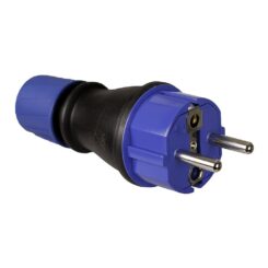 Ficha tipo F de borracha 4,8mm 16A 250V T/TL IP54 preto com passa-cabos. solera 706T
