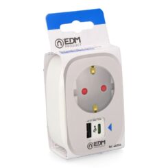 Adaptador de 1 tomada 2P+T schuko com 2 USB a + C, branco