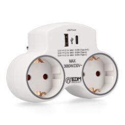 Adaptador com 2 tomadas 2P+T schuko e 2 USB (A+C), branco