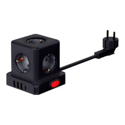 Base aérea 5 tomadas schuko 2P+T com interruptor 16 a 3680 W 250 v~ + 4 USB 3,1 a (3 A+1 c), cabo de 1,5 m, preta