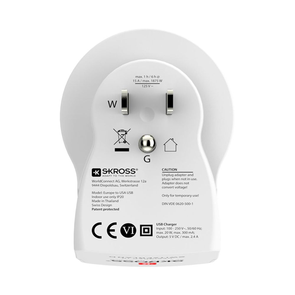 Adaptador europeo a estados unidos USB skross 1500281 - Image 3