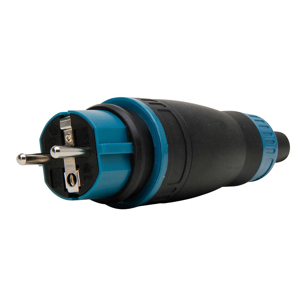 Ficha macho com T/T 16A 250 V, IP44, preta, máx. 3 x 1,5 mm²