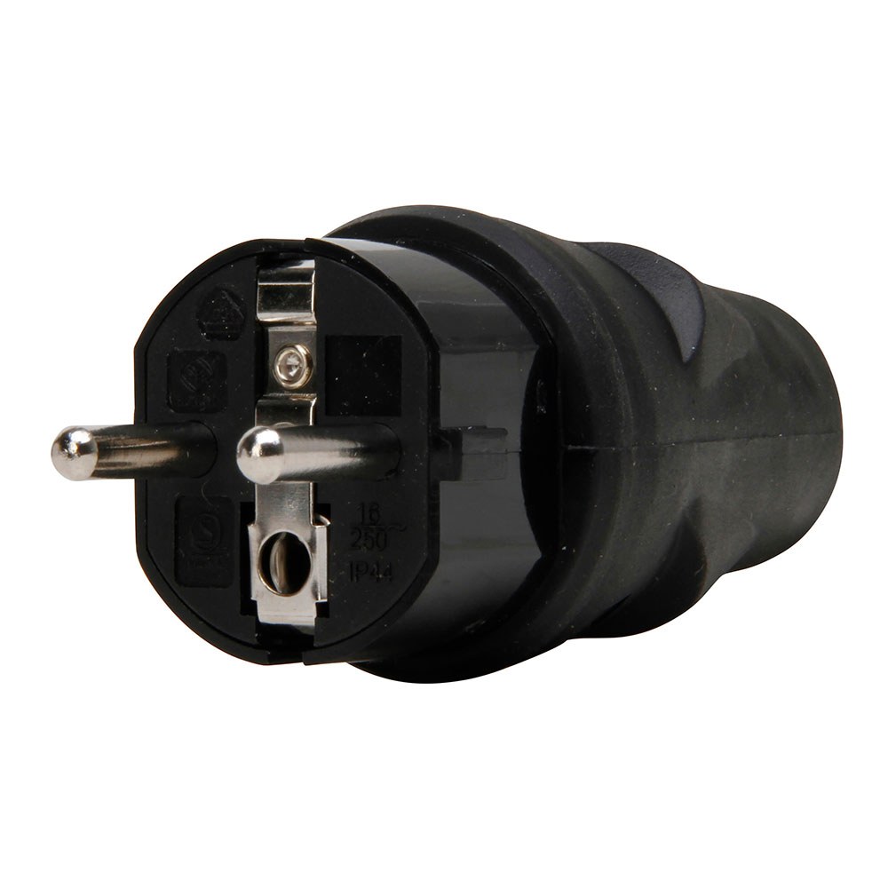 Ficha macho 2P+T 16A 250 V, IP20, preta, máx. 3 x 1,5 mm²