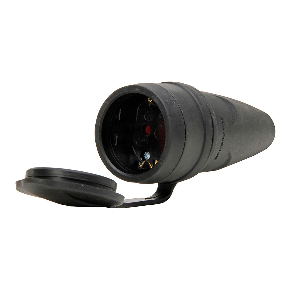 Ficha fêmea bipolar com T/T e tampa 16A 250 V, IP20, preta, máx. 3 x 1,5 mm²