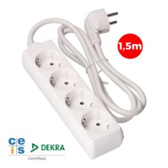 Base múltipla, 4 bases schuko 2P+E, cabo de 1,5 m H05VV-F 3G1,5 mm² 16A 250V~ 3680 W, branca
