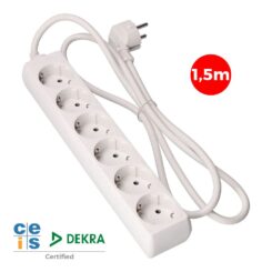 Base múltipla, 6 bases schuko 2P+E, cabo de 1,5 m H05VV-F 3G1,5 mm² 16A 250V~ 3680 W, branca
