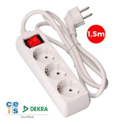 Base múltipla de 3 saídas 2P+E com interruptor iluminado, 16 a 250 v~ cabo de 1,5 m H05VV-F 3G1,5 mm² branca