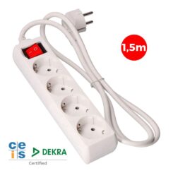 Base múltipla de 4 saídas 2P+E com interruptor iluminado, 16 a 250 v~ cabo de 1,5 m H05VV-F 3G1,5 mm² branca