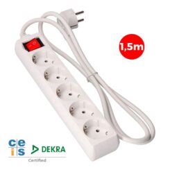 Base múltipla de 5 saídas 2P+E com interruptor iluminado, 16 a 250 v~ cabo de 1,5 m H05VV-F 3G1,5 mm² branca