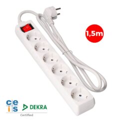 Base múltipla de 6 saídas 2P+E com interruptor iluminado, 16 a 250 v~ cabo de 1,5 m H05VV-F 3G1,5 mm² branca